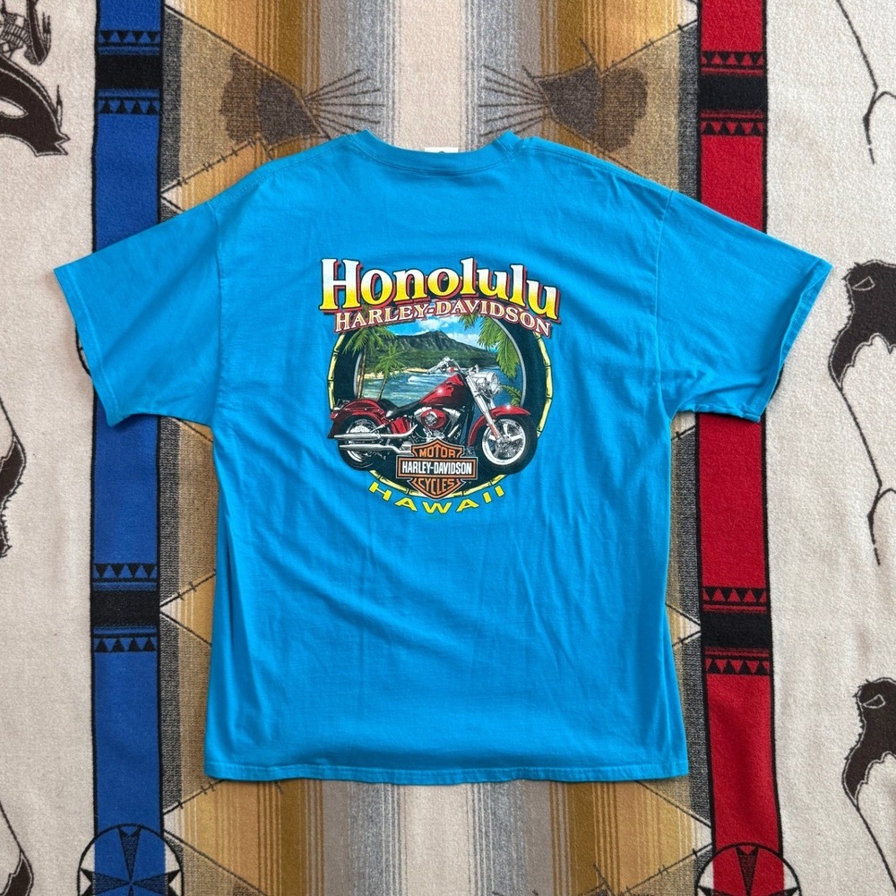 Harley-Davidson Honolulu Hawaii Eagle Ride in Paradise Blue T-Shirt Mens XL - Picture 2 of 8